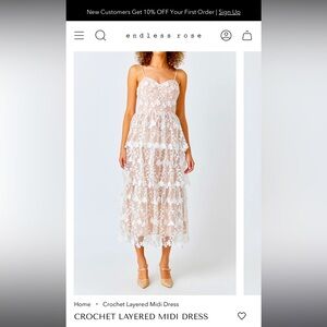 Endless Rose Crochet Layered Midi Dress, Size Medium